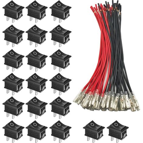 20 Stück Ein-/ausschalter Mit Kabel, Mini-boots-spst-druckknopf-wippschalter Für Auto, Boot, Haushaltsgeräte, Schwarz