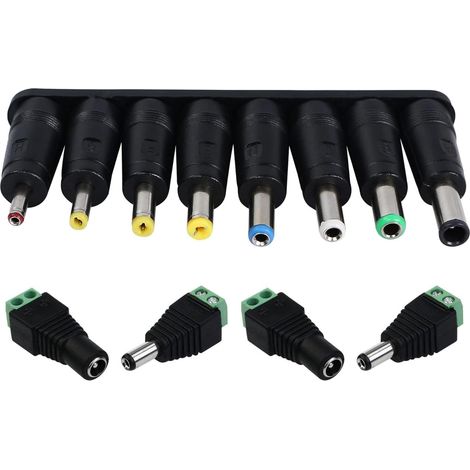 8-teiliger Dc-netzadapter Mit 5,5 X 2,1 Mm Universalstecker (buchse Auf Stecker), Hohlstecker Mit 2 Paar Dc-stromanschlüssen (stecker Und Buchse)