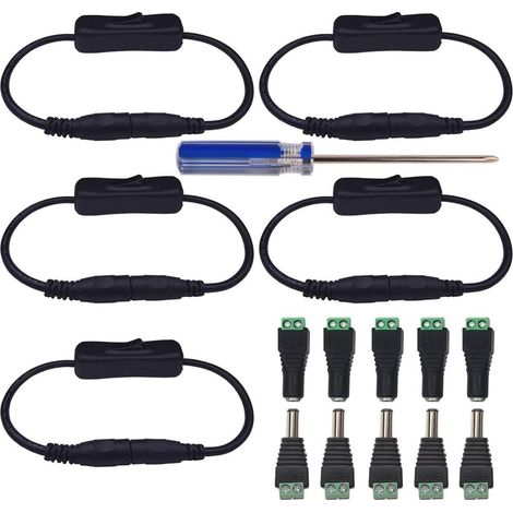 Paar 5,5 Mm X 2,1 Mm Dc-stecker Und -buchsen (12 V) Für Cctv-kameras, Sicherheitssysteme Und Led-beleuchtung + 5 Stück Dc-buchsenschalter