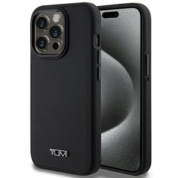Hülle Für Iphone 15 Pro Tumi Leder Ballistic Pattern Magsafe Schwarz