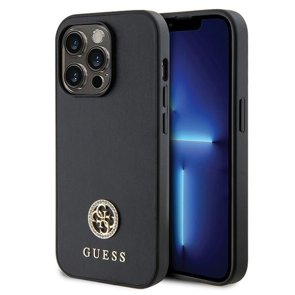 Iphone 15 Pro Hülle Guess Strass Metalllogo Schwarz