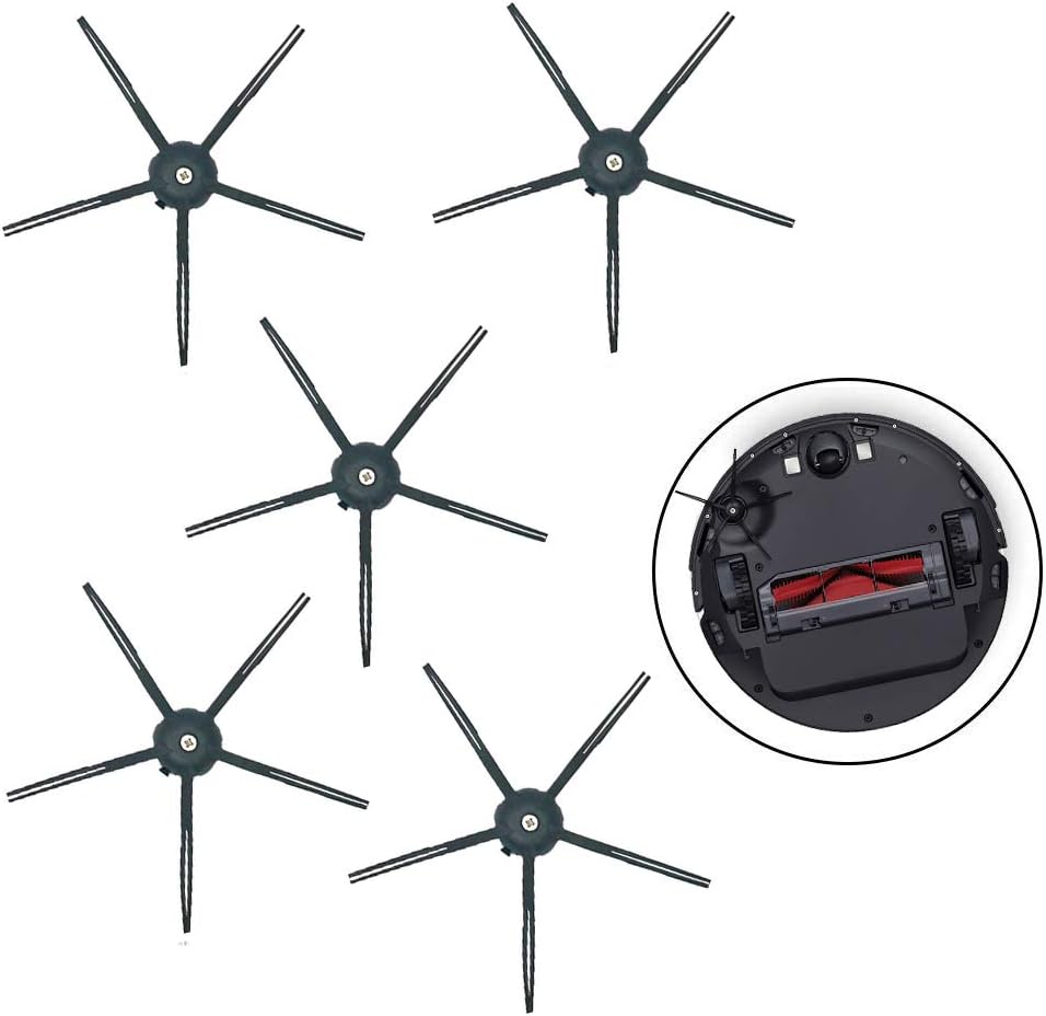 Ensemble De 5 Brosses Latérales Souples En Silicone À 5 Bras Pour Aspirateurs Roborock S5, S6, T6, E2 Et E35, Noires