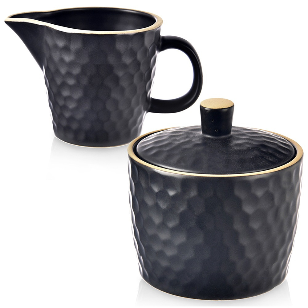 Zuckerdose Und Sahnekännchen Aus Schwarzer Keramik, Tea Time 100 Ml / 320 Ml, 2 Stück.