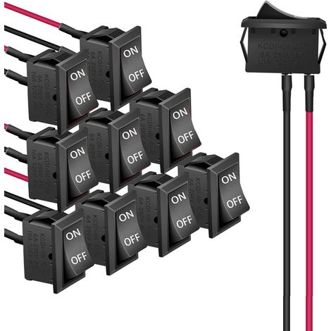 10 Stück Ein/aus-wippschalter, Ein/aus-druckknopfschalter, Kfz-schalter 12v 6a/250v 10a/125vac Spst, Vorverdrahteter Mini-bootsschalter Für Auto, Lkw, Schwarz