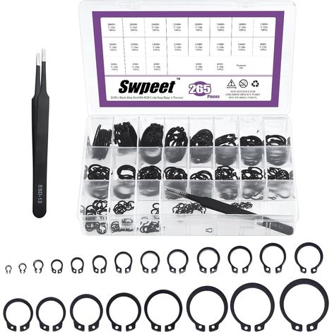 Praktisches Set Mit 266 Sicherungsringen Aus Legiertem Stahl Für Den Außenbereich – 21 Größen Von M4 Bis M28 Mm – C-clips Mit Pinzette