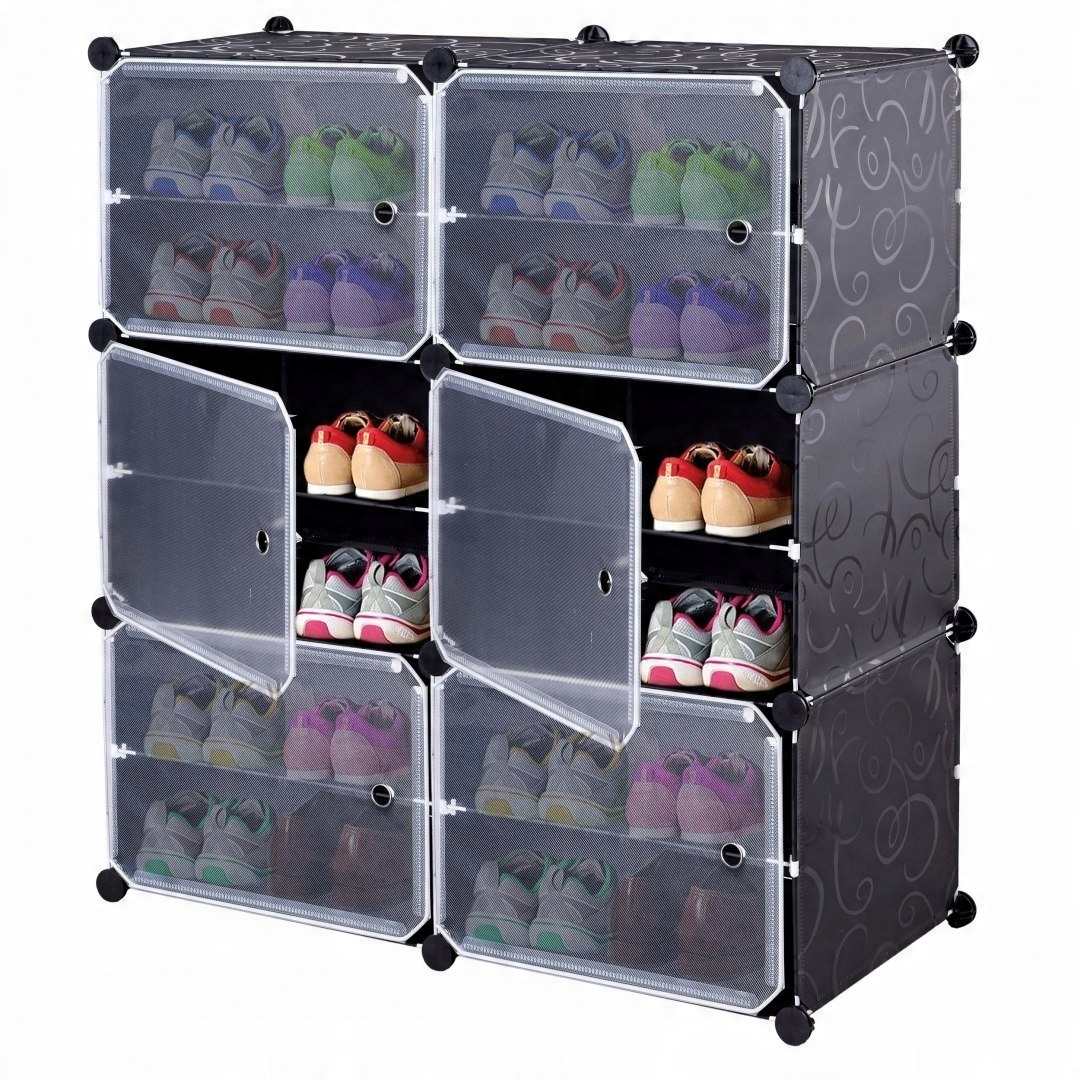 Modularer Kleiderschrank, Schrank, Regal, Möbel, Kleiderschrank, 6 Regalböden, Kleidung, Schuhe, Schwarz
