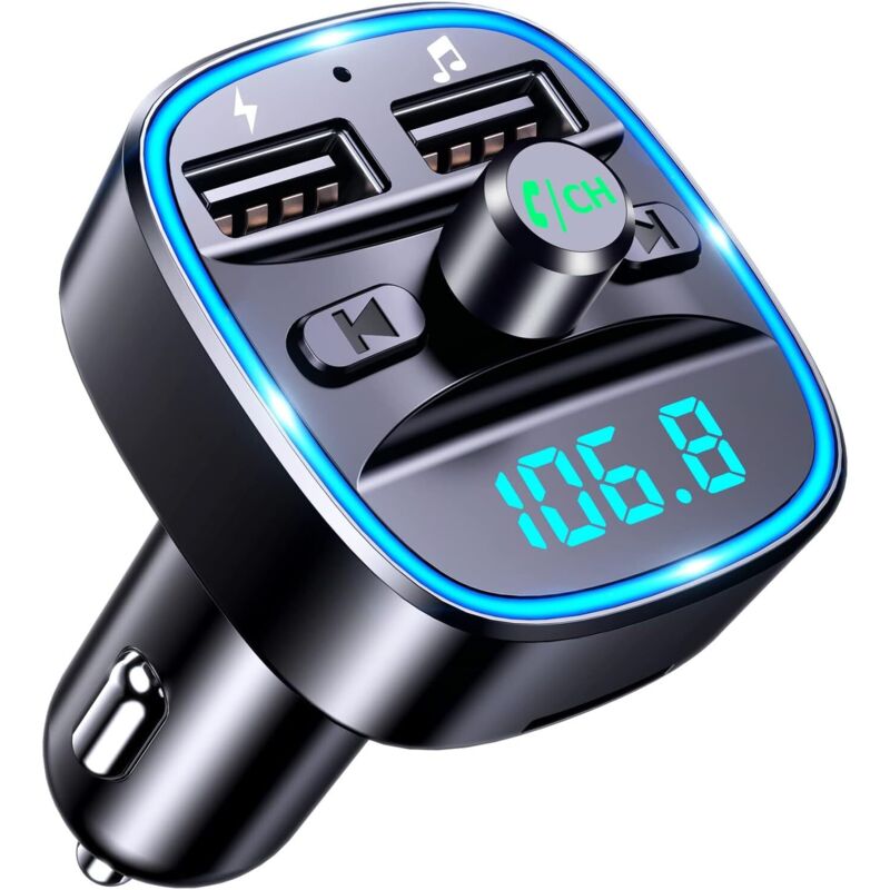 Bluetooth-autoradio-transmitter, Bluetooth 5.0 Fm-transmitter, Kabelloser Mp3-player, Freisprechfunktion, Zwei Usb-anschlüsse (5 V/2,4 A & 1 A), Kfz-ladegerät, Unterstützt Tf-karten/usb-sticks
