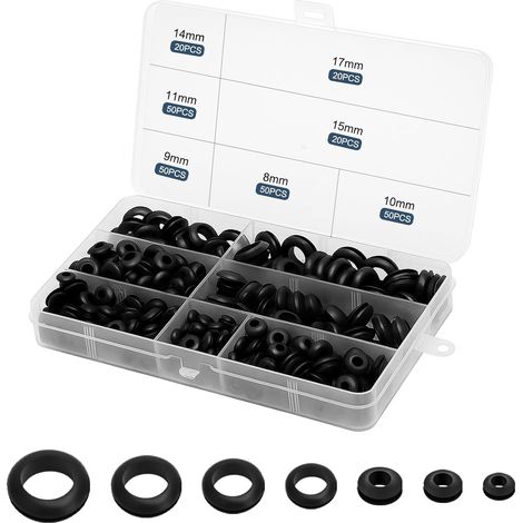 260 Stück Gummi-kabeltüllen, Gummischeiben, Kabeltüllen In 7 Größen, Flache Gummidichtungen Für Elektroinstallationen, Kabelkanäle, Kabelschutz, Schwarz