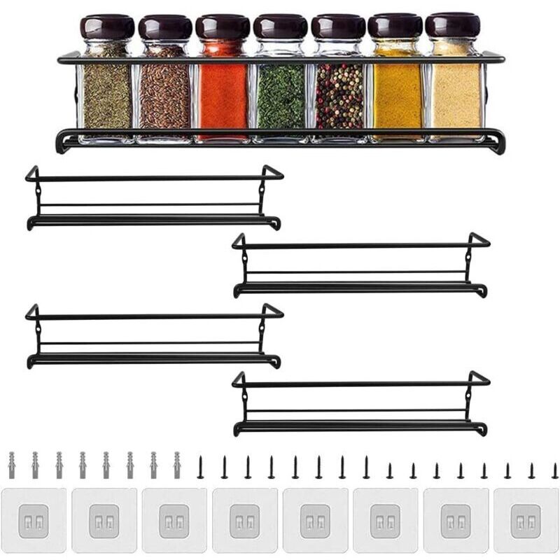 4-teiliges Gewürzregal Für Die Küche, Wandregal, Küchenablage, Kein Bohren Erforderlich, Duschablage Für Küche, Badezimmer, Balkon, 29 × 6 × 6 Cm