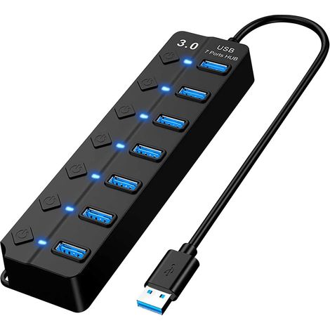 7-port Usb 3.0 Hub, Usb-streifen, Aktiver Usb 3.0 Hub Mit Individuellen Led-ein-/ausschaltern Für Macbook, Laptop, Pc, Usb Und Andere Geräte