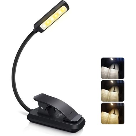 Wiederaufladbare Led-leselampe, 6 Leds (kaltweiß/warmgelb), 3 Helligkeitsstufen, 360° Flexibler Hals, Klemmbare Buchlampe Für Nächtliches Lesen Und Reisen