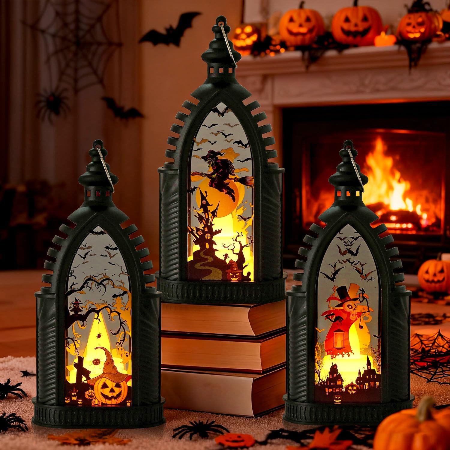 3-teiliges Halloween-laternen-set, Led-halloweenlaternen, Hängende Halloween-dekoration Für Drinnen Und Draußen, Leuchtender Led-kürbis, Herbstliche/halloween-hängedekoration Für Drinnen, Kürbis-teeli
