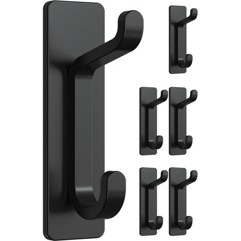 Selbstklebender Wandhaken, Handtuchhalter Für Bad Und Küche, Geschirrtuchhaken, Selbstklebende Garderobe, Wandmontage Ohne Bohren, Wasserdicht, Rostfrei, Schwarz, 6 Stück