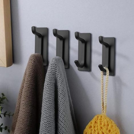 Selbstklebende Haken, 4er-set Doppelhandtuchhaken, Wandmontage Ohne Bohren, Für Bad, Küche, Büro, Ankleidezimmer (schwarz) - Rapanda