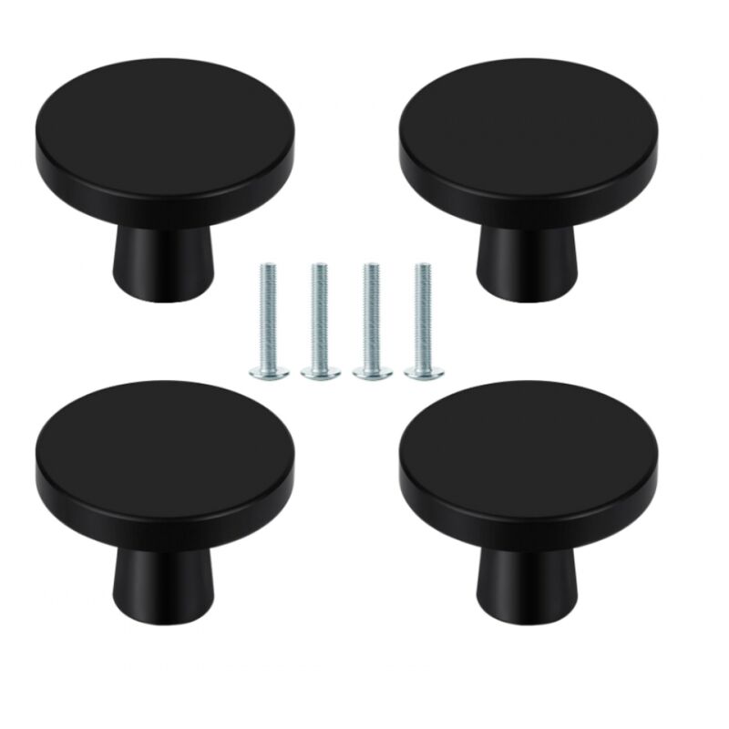 Set Mit 4 Runden Schwarzen Möbelknöpfen Für Schubladen, Küche, Kommode, Kleiderschrank