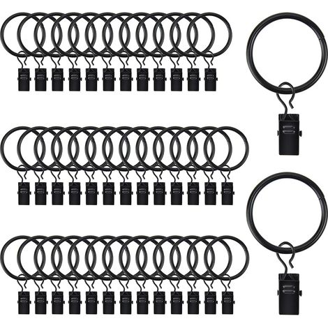 40 Stück Metall-gardinenringe Mit Clips, Metall-gardinenclipringe Für Badezimmer, Fenster, Schlafzimmer (schwarz)