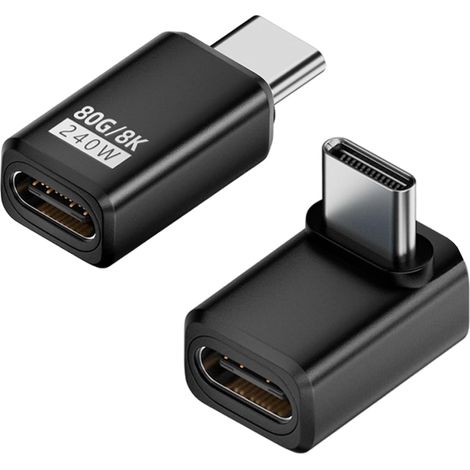2er-pack 80 Gbit/s 240 W Usb-c-adapter, 90-grad-winkelstecker (stecker Auf Buchse), Usb4-datenübertragung, Schnellladung, 8k@60hz-videoausgabe, Für Smartphones Und Notebooks Mit Thunderbolt 5/4"-ansch