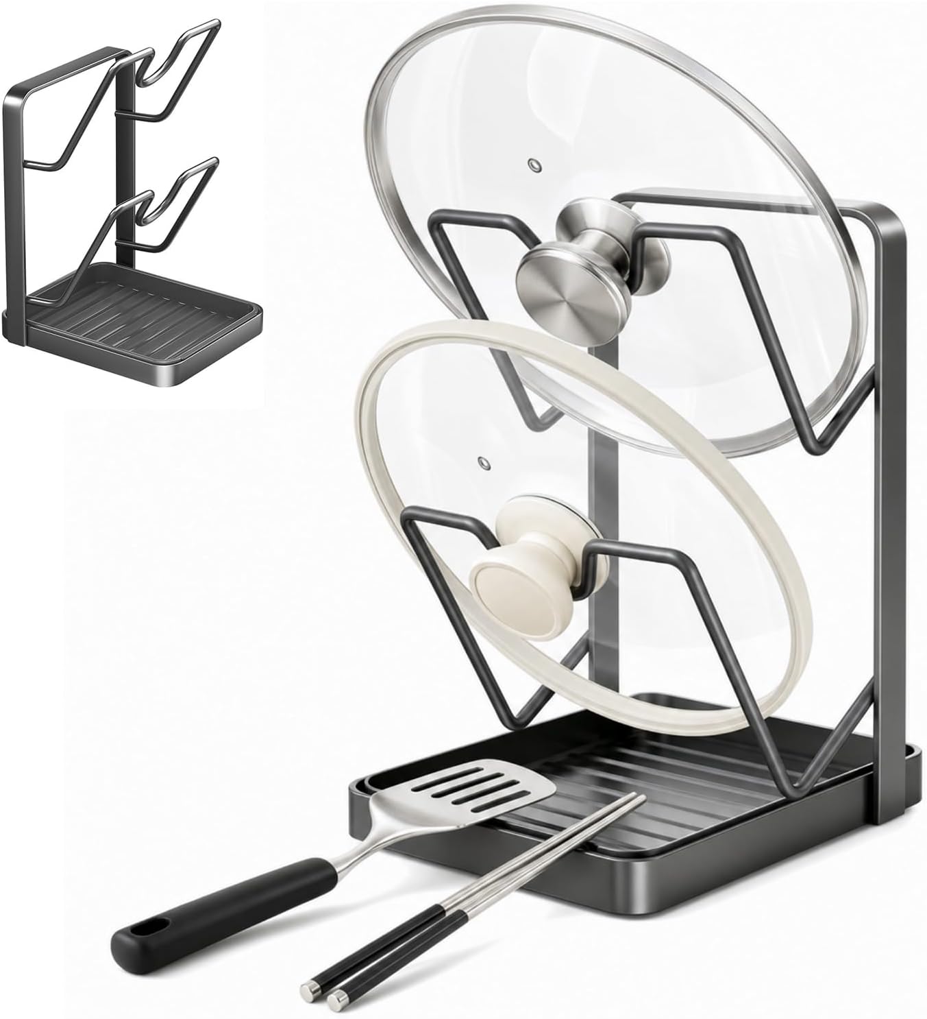 2 Stöckiger Topfdeckel Organizer Topfdeckelhalter Mit Abnehmbarer Tropfschale Vertikaler Topfdeckelhalter Platzsparender Stabile Topf Deckel Halter Organizer Küche Aufbewahrung & Organisation