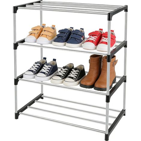 Stapelbares 4-stöckiges Schuhregal Aus Metall, Schuhablage Für Eingangsbereich, Wohnzimmer, Schlafzimmer, Ankleidezimmer, Flur (schwarz)
