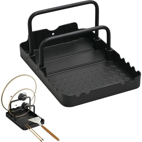 Topfdeckelhalter, Schneidebretthalter Mit Löffelablage, Pfannenorganizer Mit 2 Fächern, Rutschfester Küchendeckelhalter Für Herdplatte Und Grill