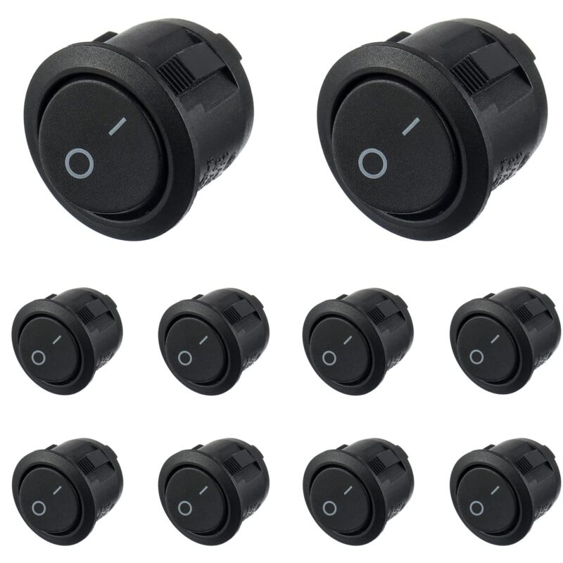 10-teiliges Set Schwarzer Runder Wippschalter Ein/aus 2-polig Ac 6a (250v) 10a (125v) Spst Druckknopf-wippschalter Für Auto, Boot, Schiff, Pkw, Lkw, Beleuchtung Und Haushalt