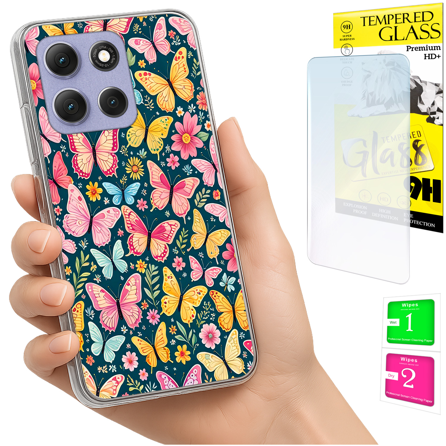 Schutzhülle Für Motorola Moto G86 Power Photo Case Rückseite Mit Schmetterlingsmotiv + 9h-glas