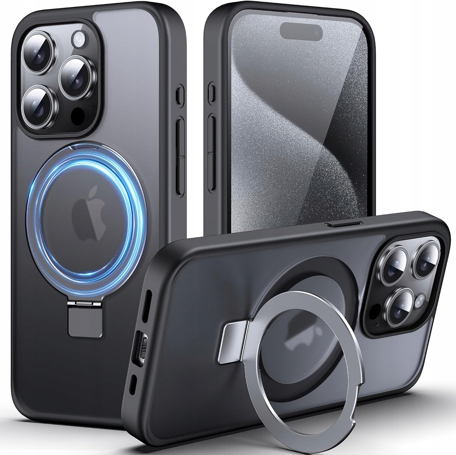 Iphone 15 Pro Hülle Schwarz Magsafe Ringständer Transparent