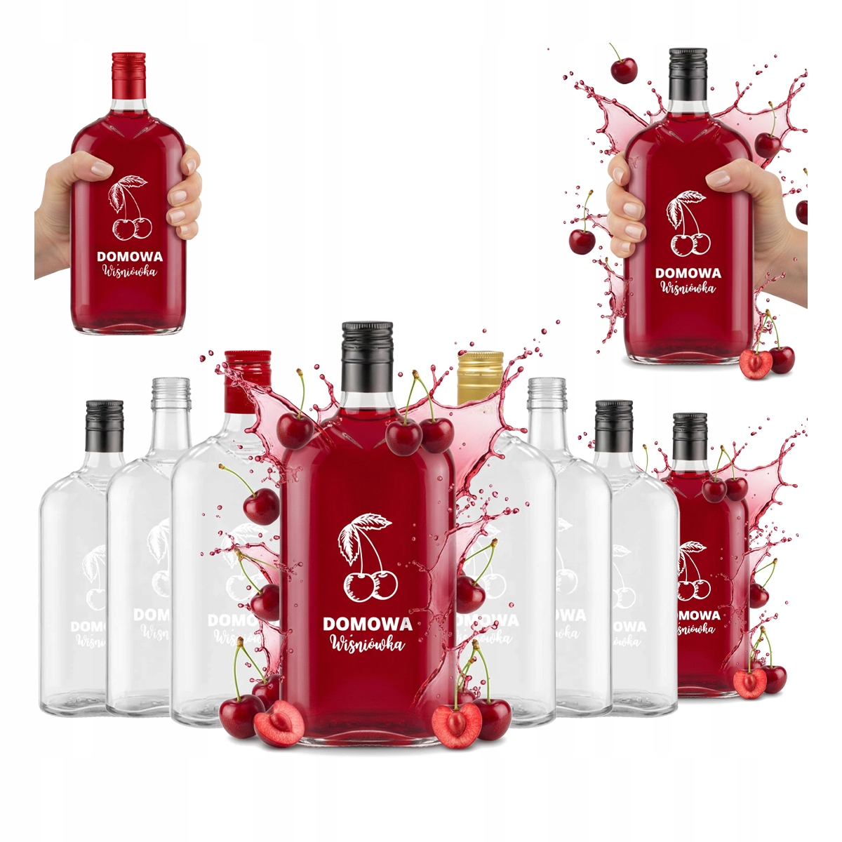 10 Flaschen Klassischer 500ml Bedruckter Hausgemachter Kirschbrand Für Wein, Hochzeit, Saft, 10 Stück.