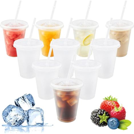 Set Mit 10 Wiederverwendbaren 473-ml-plastikbechern Mit Deckel Und Strohhalm – Farbwechselnd – Partybecher – Reisebecher – Eiskaffeebecher
