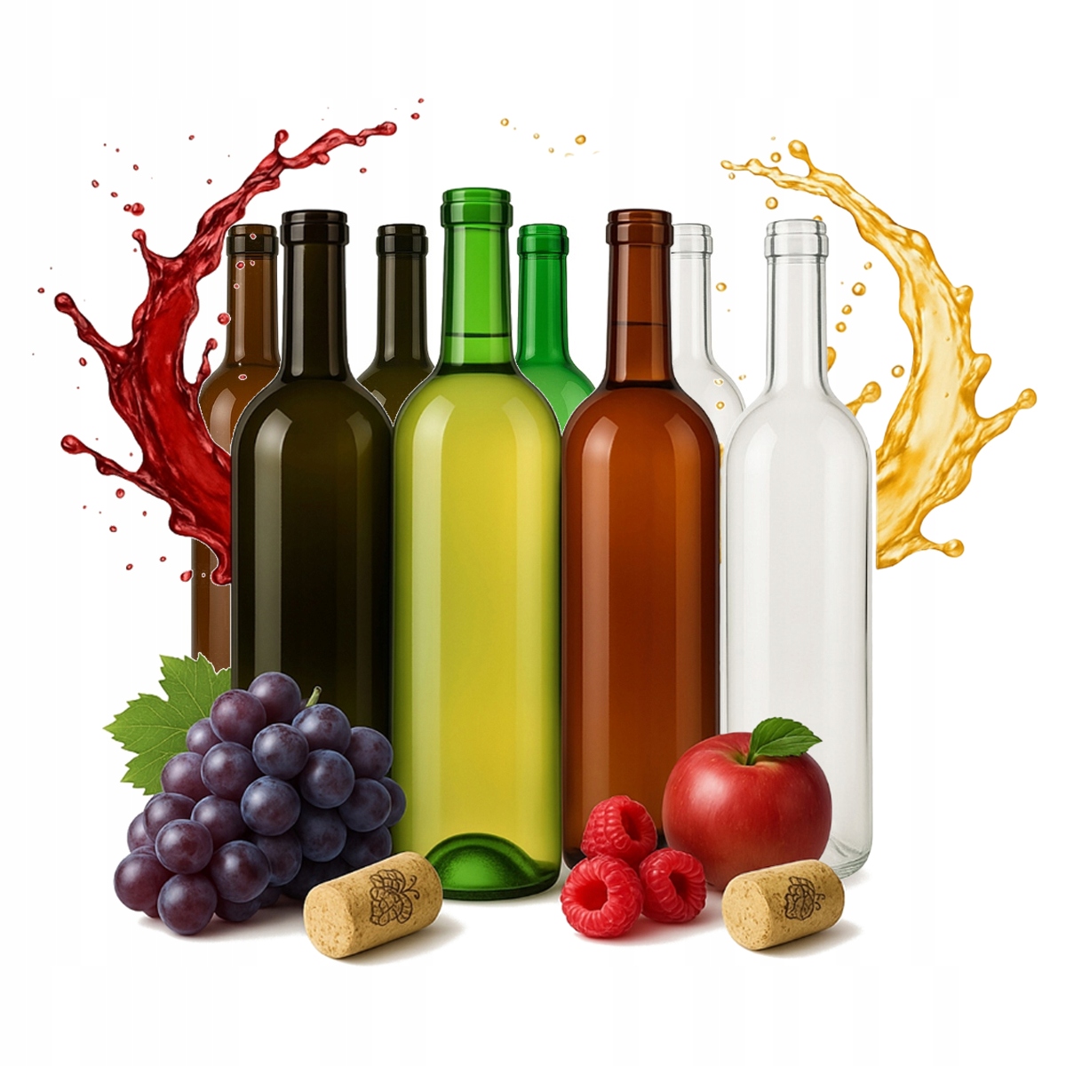 10 Weinflaschen À 0,75 L + Korken – 3 Farben