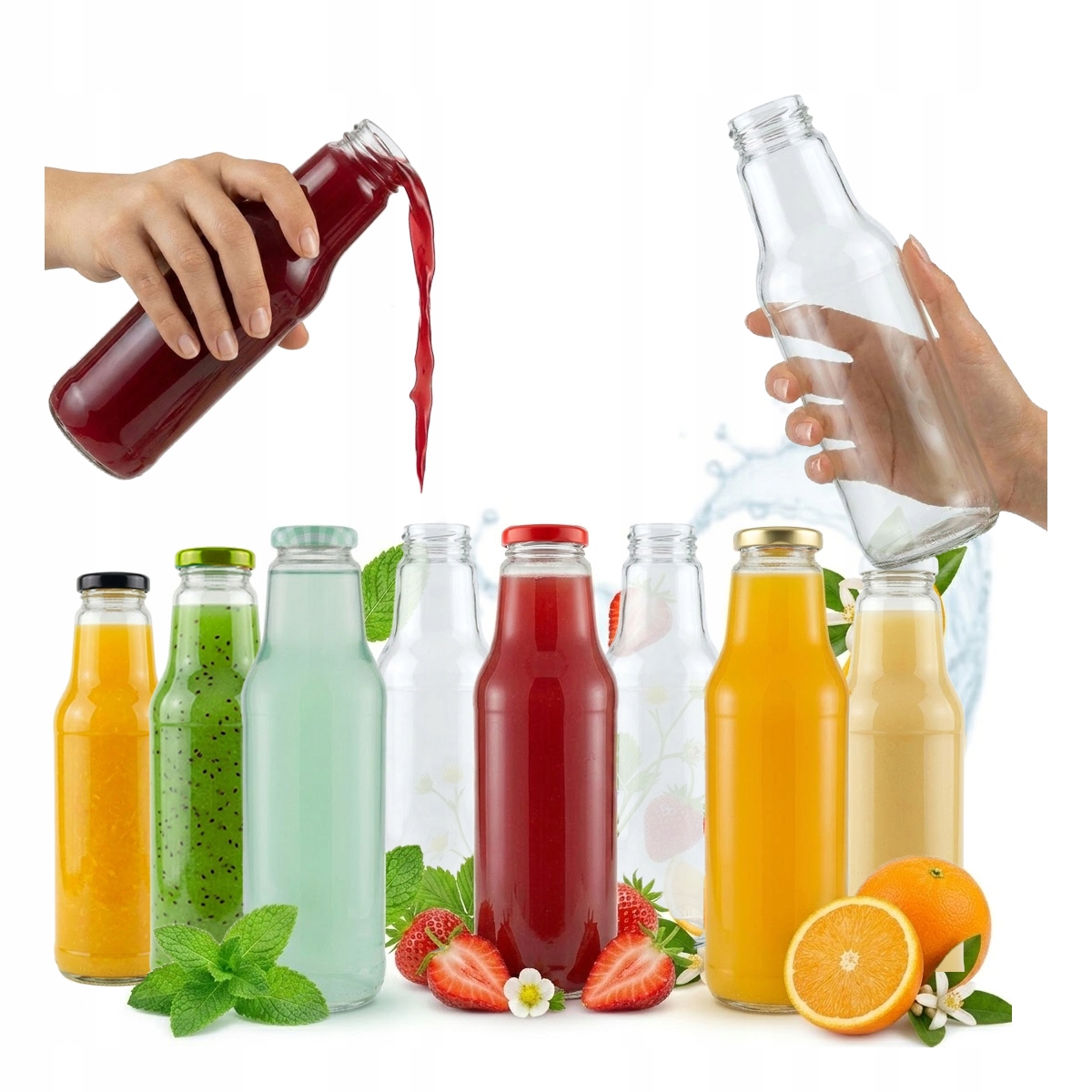 10x Kubuś Saftflaschen 750ml Glas Für Saft, Sirup, Milch + Deckel Fi43