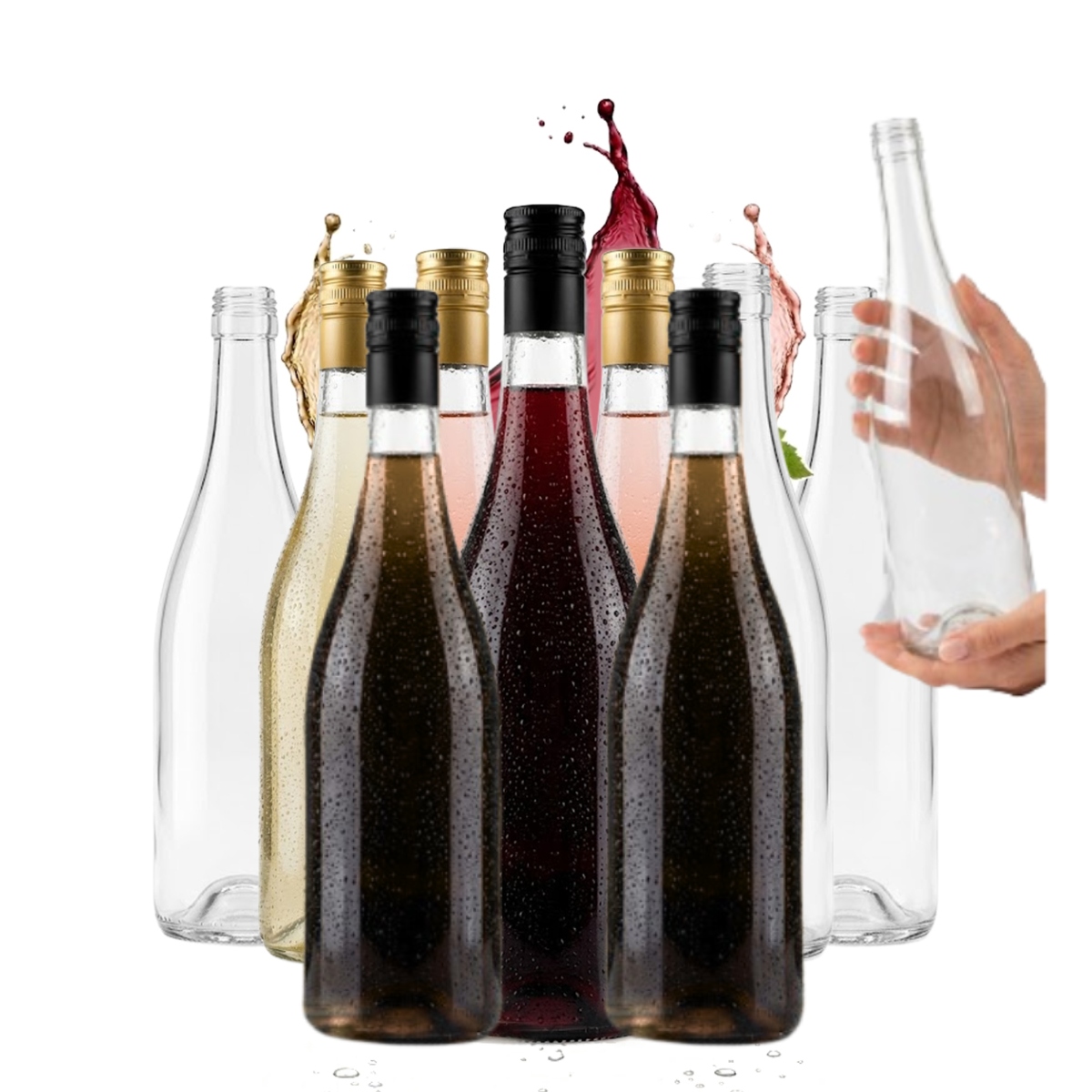 10 Flaschen Wein À 1 Liter, Farblos, Weißwein, Roséwein, Rotwein, 1000 Ml