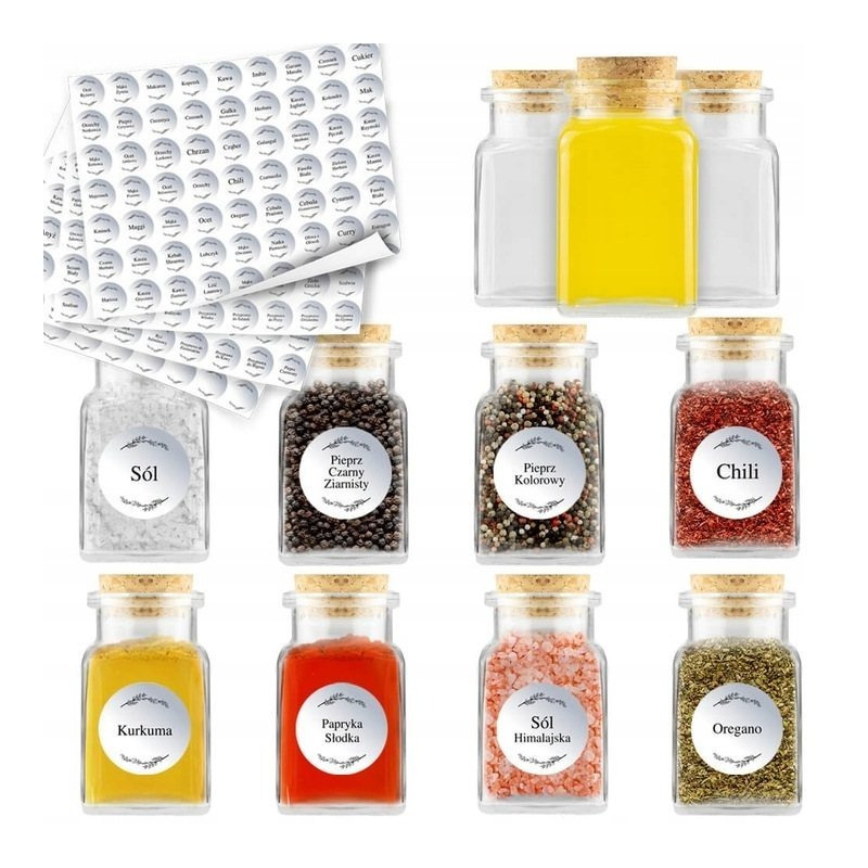 20 Gewürzgläser À 150 Ml + 252 Weiße Aufkleber