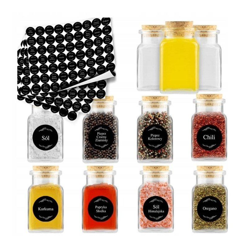 20 Gewürzgläser À 150 Ml + 252 Schwarze Aufkleber