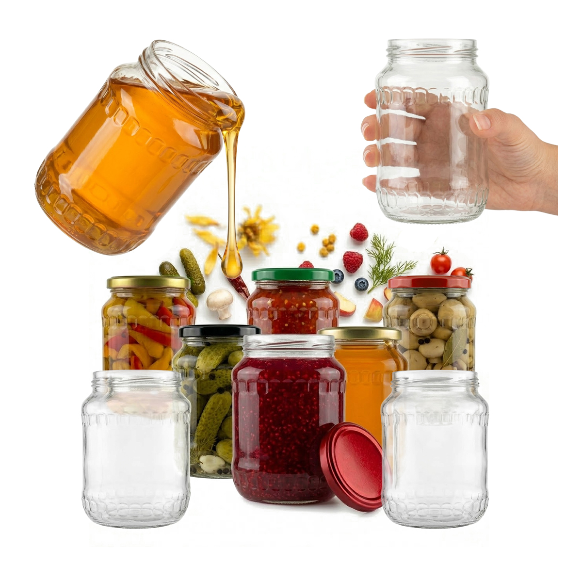24 Gläser À 720 Ml Mit Deckeln 82 Mm Für Honig, Gurken, Konfitüren, Säfte, Pilze