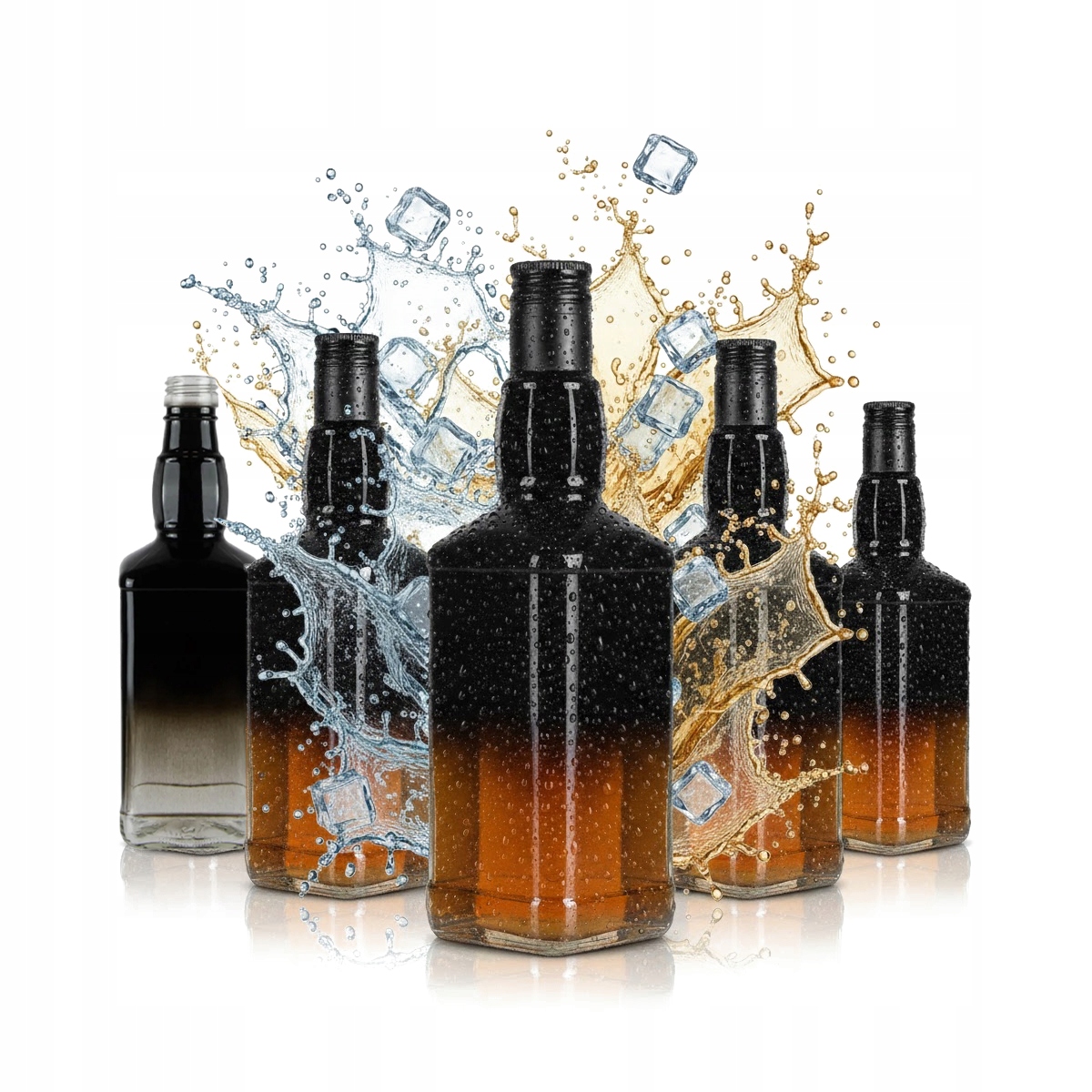 5x Daniel Glasflaschen 500ml Ombre Schwarz 0,5l Für Whisky Wodka Likör