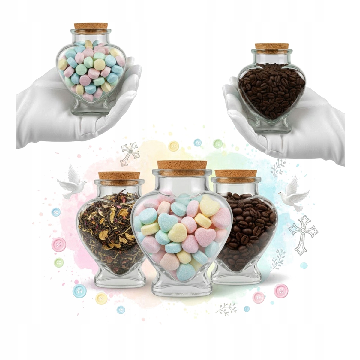 5x Glasgefäße 150ml Für Taufe, Kommunion, Hochzeit - Für Alkohol, Honig, Süßigkeiten