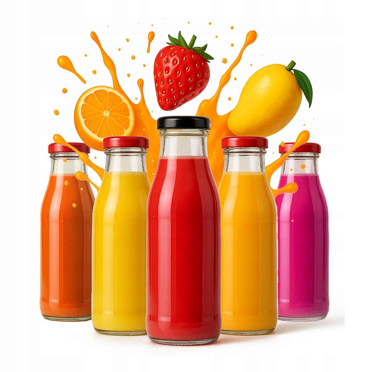 5x Kubuś 500ml Glasflaschen Für Saft, Milch, Wasser, Sirup, 0,5l Säfte