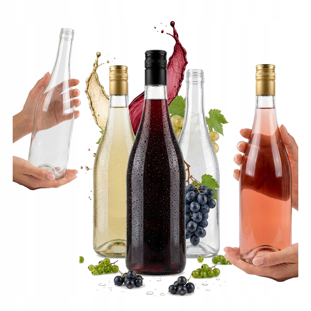 5 Weinflaschen À 1 L, Farblos, 1000 Ml, Für Wein, Alkohol, Sirup Und Saft, 5 Stück