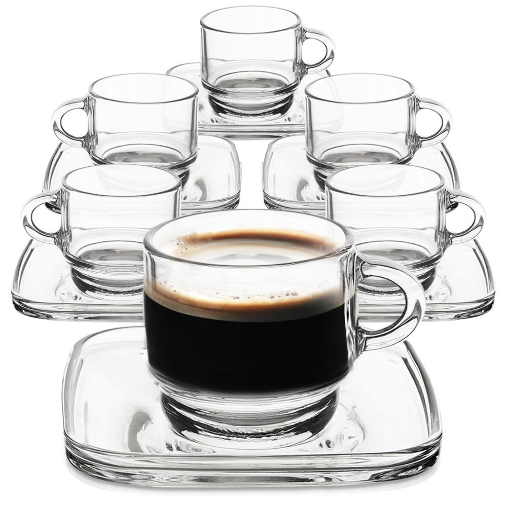 6-teiliges Espresso-kaffee-set Mit Glastassen Und Untertassen