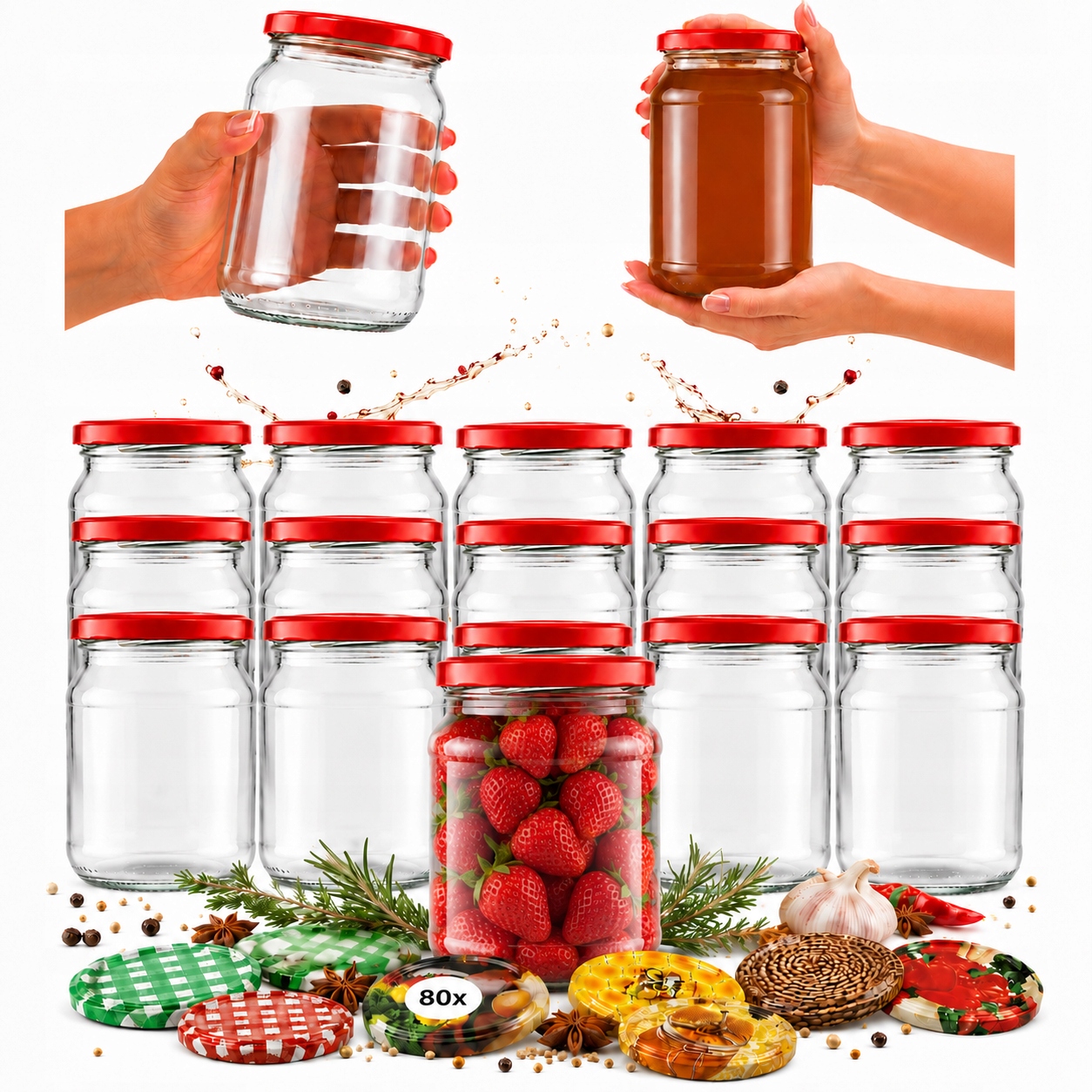 60 Honiggläser Aus Glas, 520 Ml, Für Marmelade Und Honigkonfitüre, Durchmesser 82 Mm, Mit Deckel