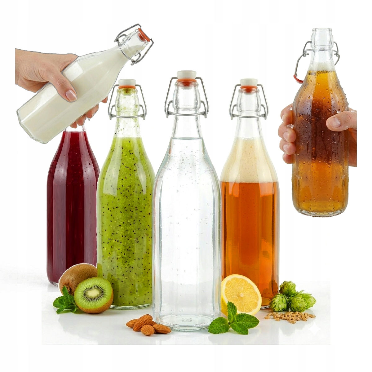 6 Flaschen Costolata 1l Mit Mechanischem Verschluss Für Saft, Likör, Wein, Alkohol