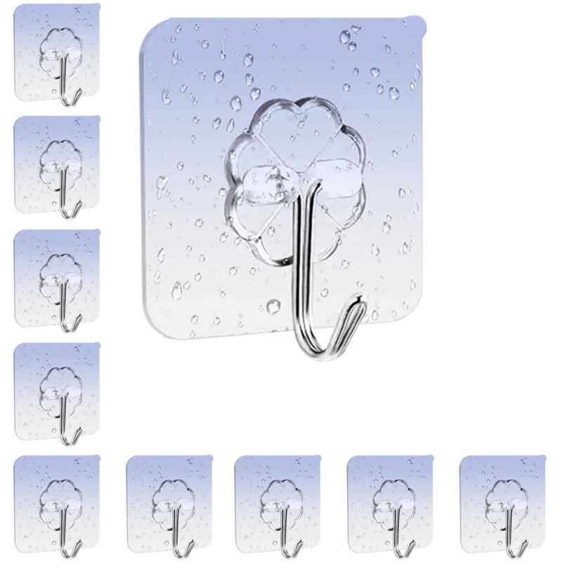 10 Stück Selbstklebende Wandhaken, Maximale Belastbarkeit 10 Kg, Wasserfeste Klebehaken, Handtuchhalter Für Bad, Transparente Klebehaken Für Bad, Küche Und Wohnzimmer