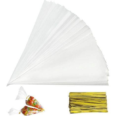 Packung Mit 150 Transparenten Opp-beuteln, 13 X 25 Cm – Kegelförmige Beutel Für Süßigkeiten, Kekse Und Kuchen – Ungiftig Und Leicht