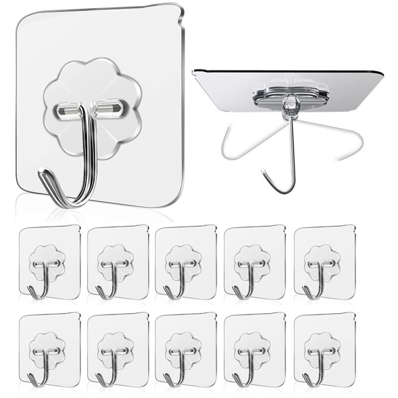 Klebehaken 15 Kg (max.) Transparenter Selbstklebender Wandhaken Handtuchhalter Für Bad, Küche, Decke, Aufhängen, Tür, Bademäntel (10 Stück)