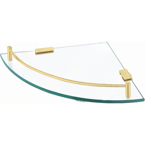 Wandregal, Eckglasregal, Duschregal, Regal Aus Gehärtetem Glas Mit Handtuchhalter, Edelstahl Sus304, Gebürstetes Gold