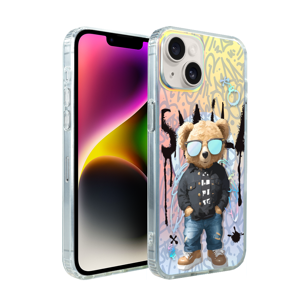 Iphone 14 Ibizu California Sunset Hülle Mit Magsafe, Farbwechsel, Graffiti-junge, Künstlerischer Teddybär