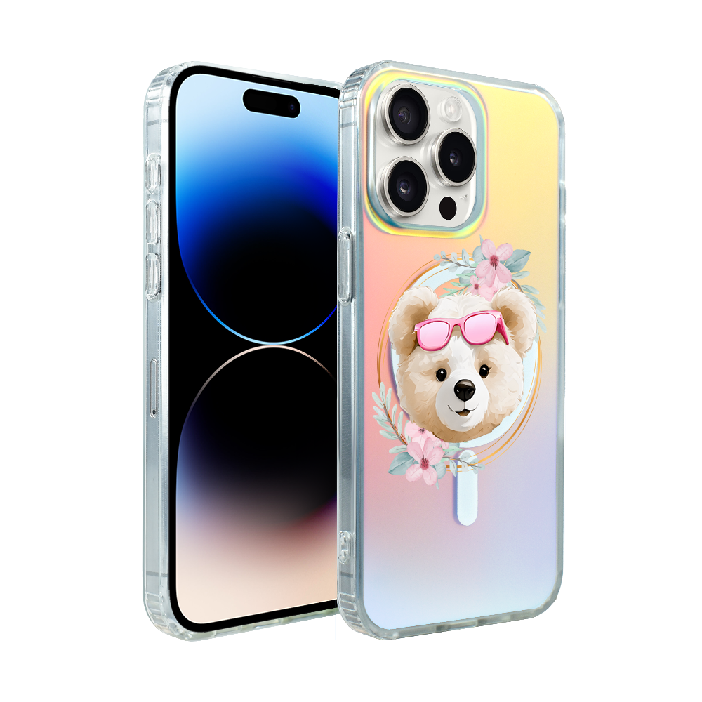 Iphone 14 Pro Ibiza California Sunset Hülle Mit Magsafe, Farbwechsel, Flower Queen, Teddybär Mit Blumen
