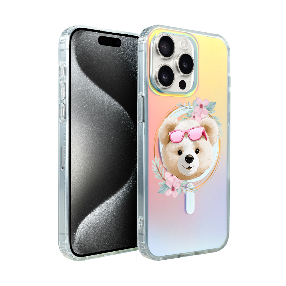 Iphone 15 Pro Max Ibizu California Sunset Hülle Mit Magsafe, Farbwechsel, Flower Queen, Teddybär Mit Blumen