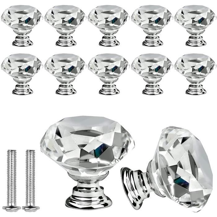 Poignées De Meubles En Cristal, Lot De 10, Poignées En Cristal Diamant Transparent De 30 Mm, Adaptées Aux Poignées De Tiroirs Et De Portes D'Armoires.
